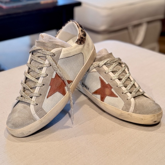 GOLDEN GOOSE | Super-Star with Leopard Print Calf Hair Heel + Burnt Orange Star - Picture 12 of 14